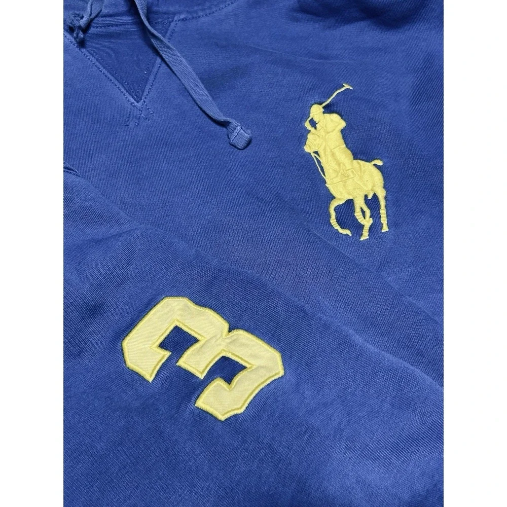 Polo Ralph Lauren Big Pony Hoodie Men's 3XLB Royal Blue 3 On Sleeve Fleece VTG